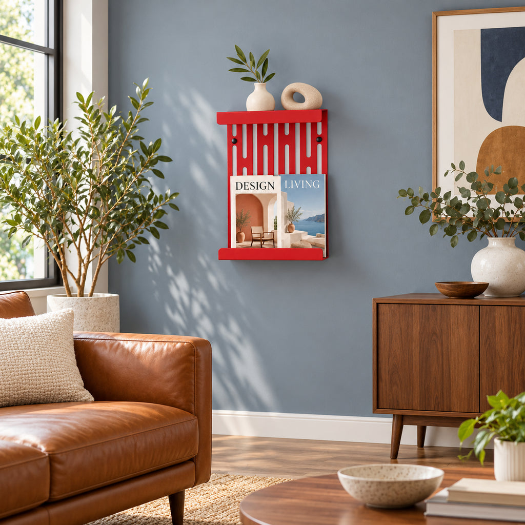 Wall Mounted Magazine Rack with Display Shelf, 2 mm Steel