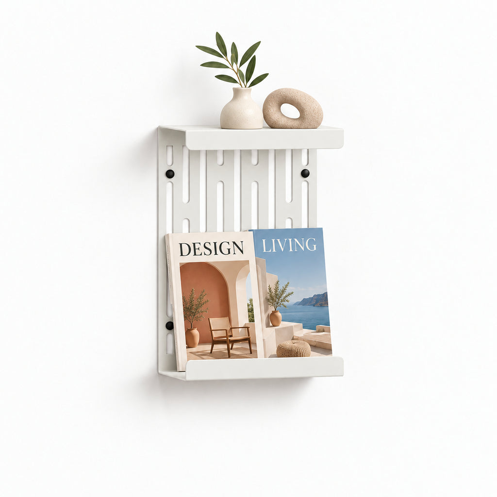 Wall Mounted Magazine Rack with Display Shelf, 2 mm Steel