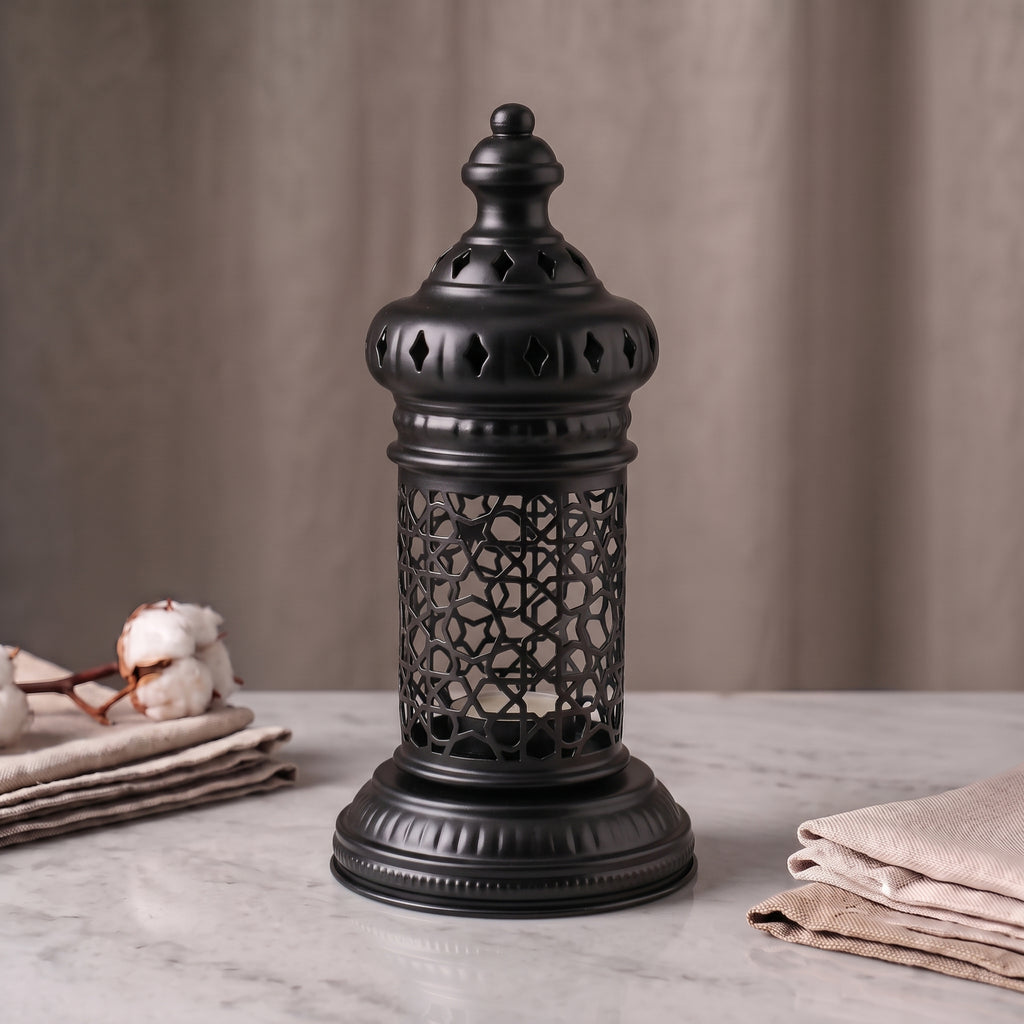 White Geometric Metal Lantern | Seljuk Star Tealight Holder | Minimalist Moroccan Candle Decor