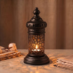 White Geometric Metal Lantern | Seljuk Star Tealight Holder | Minimalist Moroccan Candle Decor