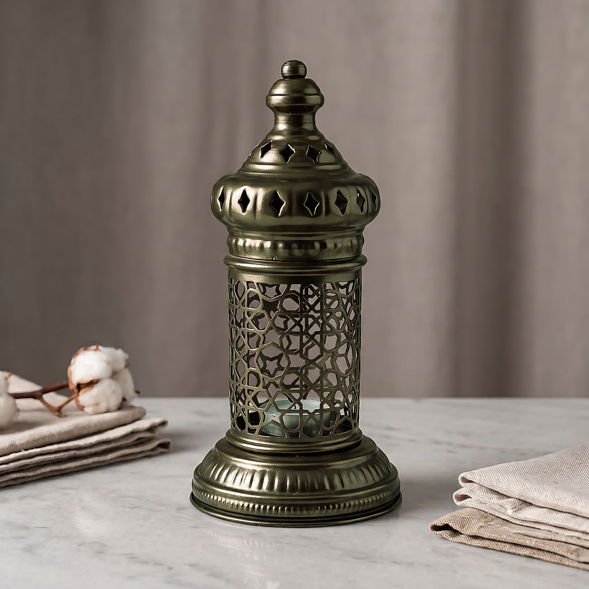 White Geometric Metal Lantern | Seljuk Star Tealight Holder | Minimalist Moroccan Candle Decor