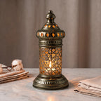White Geometric Metal Lantern | Seljuk Star Tealight Holder | Minimalist Moroccan Candle Decor