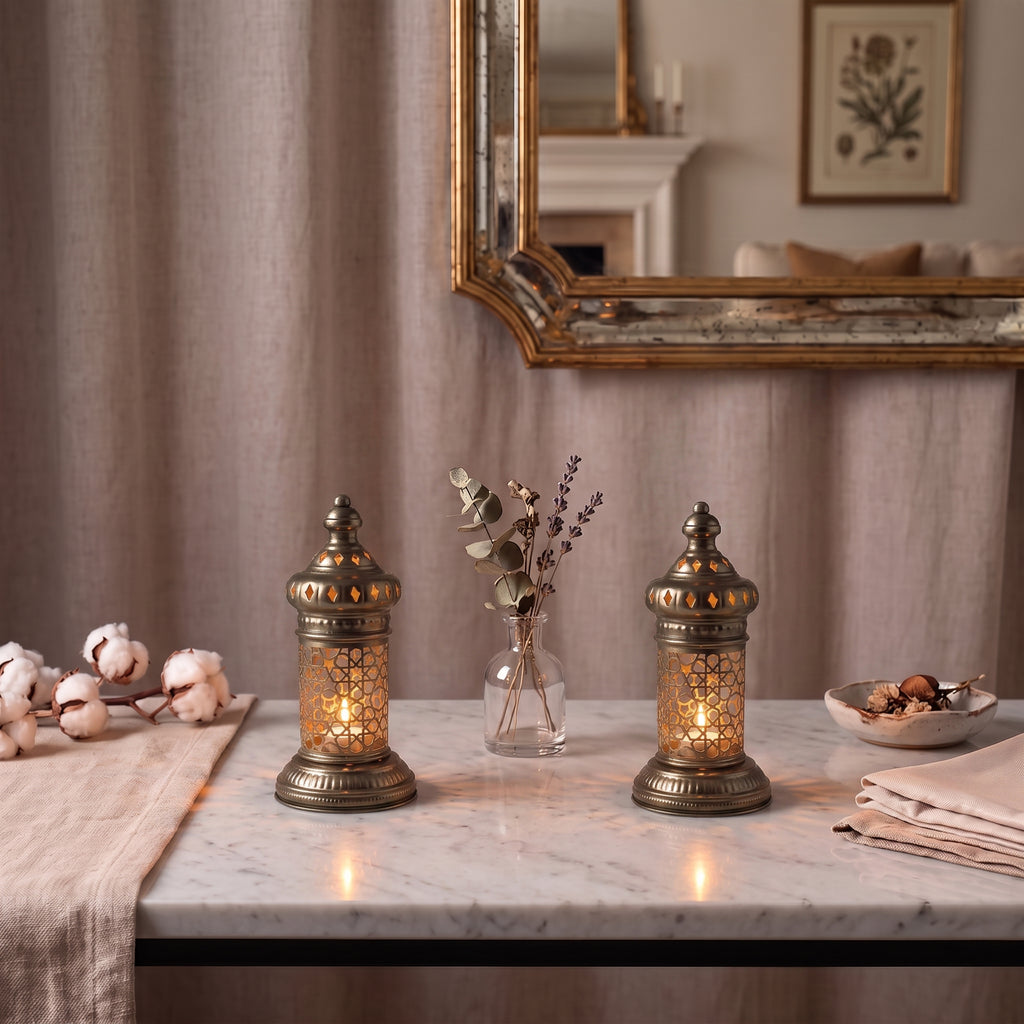 White Geometric Metal Lantern | Seljuk Star Tealight Holder | Minimalist Moroccan Candle Decor