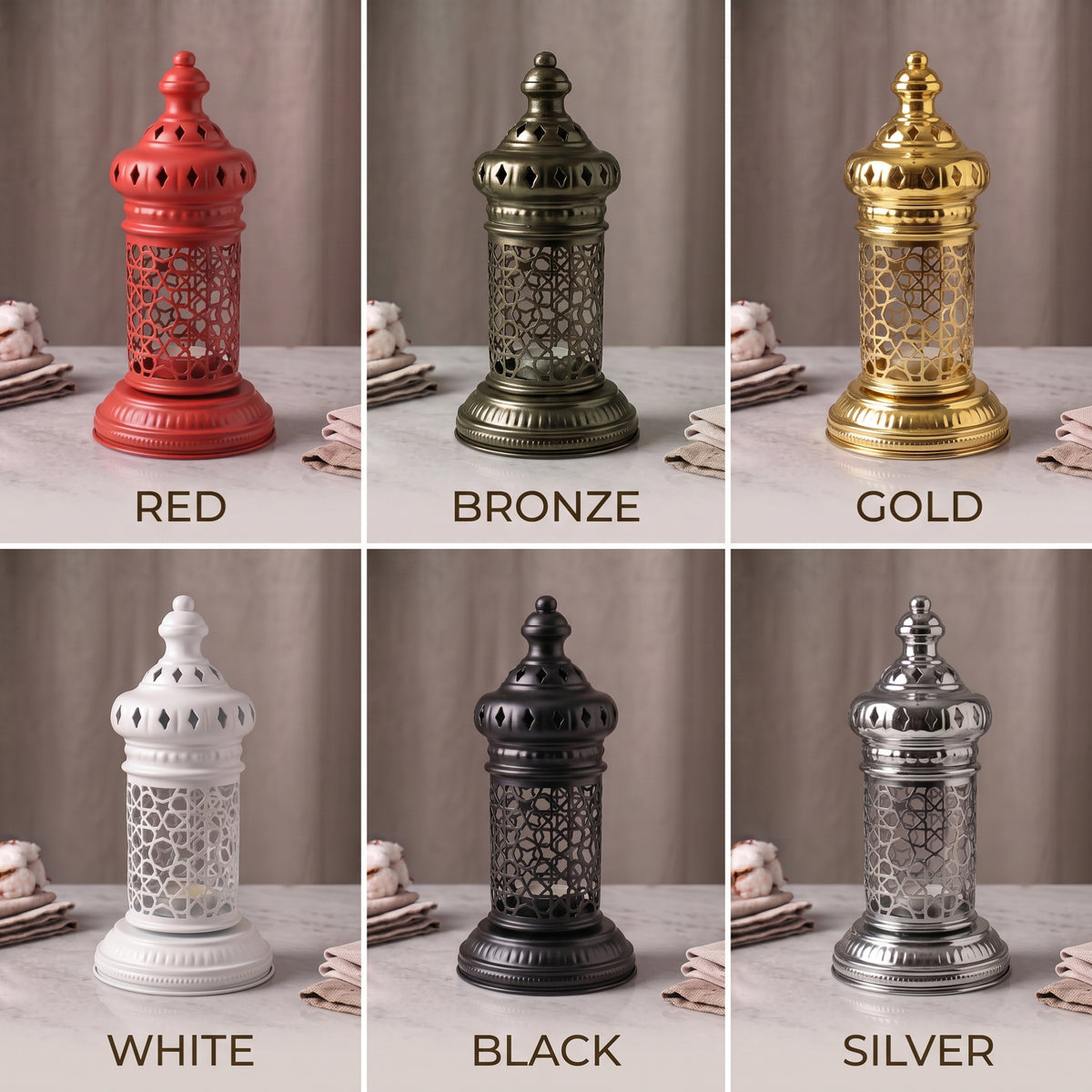 White Geometric Metal Lantern | Seljuk Star Tealight Holder | Minimalist Moroccan Candle Decor