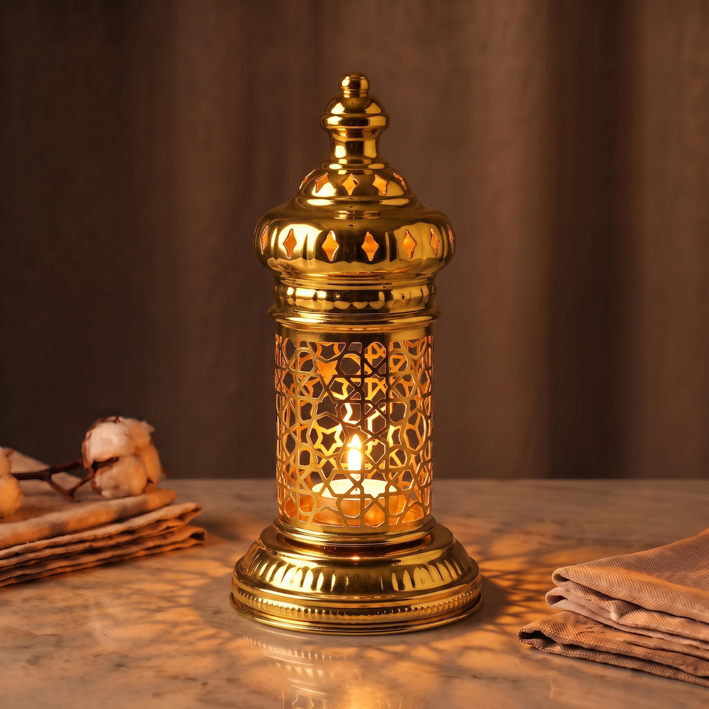White Geometric Metal Lantern | Seljuk Star Tealight Holder | Minimalist Moroccan Candle Decor
