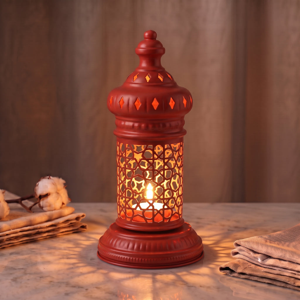 White Geometric Metal Lantern | Seljuk Star Tealight Holder | Minimalist Moroccan Candle Decor