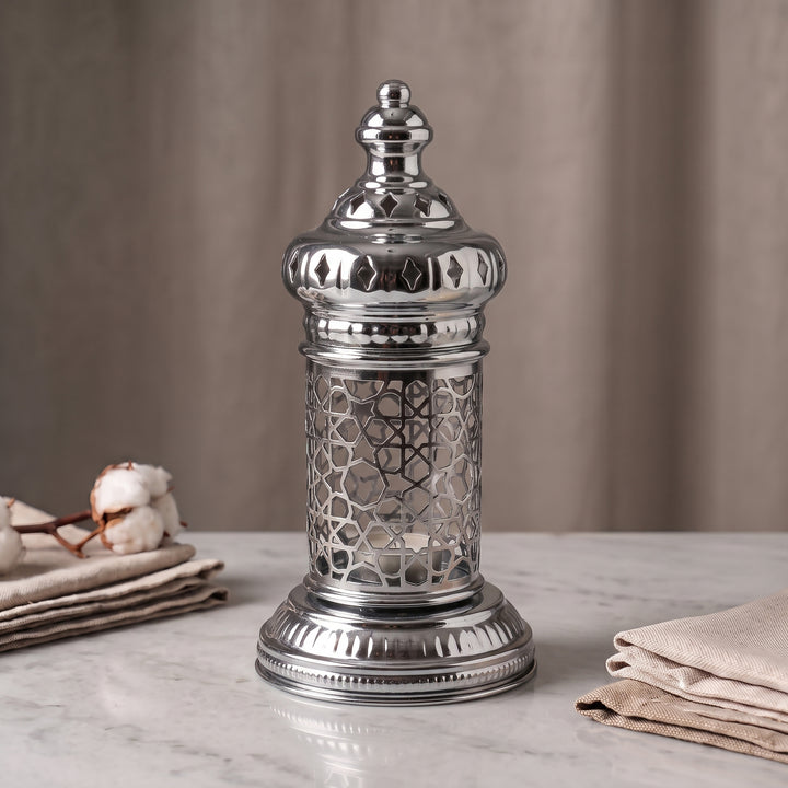 White Geometric Metal Lantern | Seljuk Star Tealight Holder | Minimalist Moroccan Candle Decor