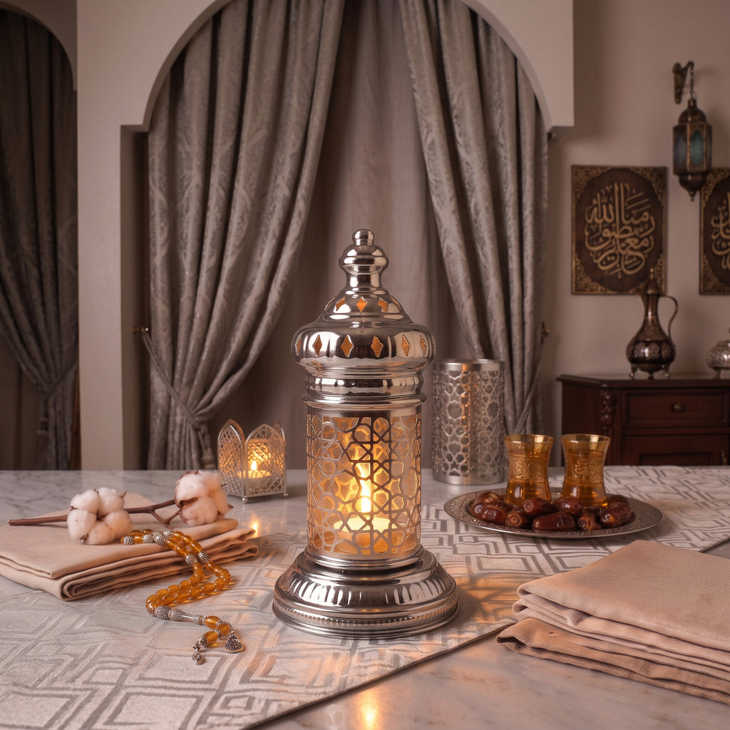 White Geometric Metal Lantern | Seljuk Star Tealight Holder | Minimalist Moroccan Candle Decor