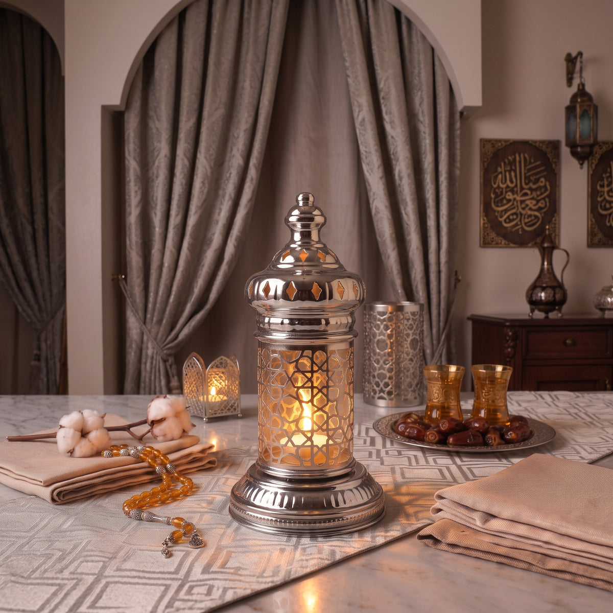White Geometric Metal Lantern | Seljuk Star Tealight Holder | Minimalist Moroccan Candle Decor