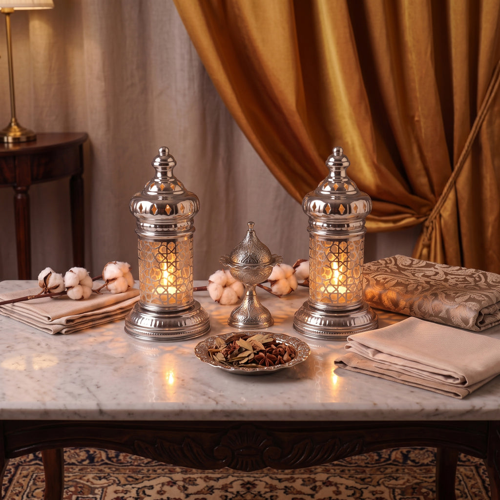 White Geometric Metal Lantern | Seljuk Star Tealight Holder | Minimalist Moroccan Candle Decor