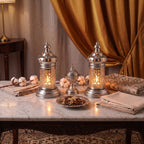 White Geometric Metal Lantern | Seljuk Star Tealight Holder | Minimalist Moroccan Candle Decor
