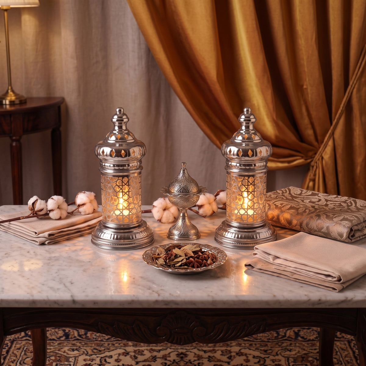 White Geometric Metal Lantern | Seljuk Star Tealight Holder | Minimalist Moroccan Candle Decor