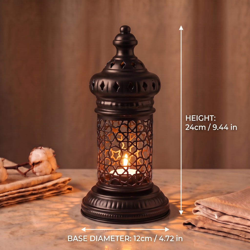 White Geometric Metal Lantern | Seljuk Star Tealight Holder | Minimalist Moroccan Candle Decor