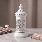 White Geometric Metal Lantern | Seljuk Star Tealight Holder | Minimalist Moroccan Candle Decor