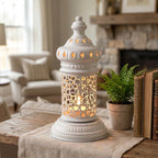 White Geometric Metal Lantern | Seljuk Star Tealight Holder | Minimalist Moroccan Candle Decor