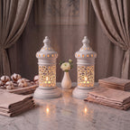 White Geometric Metal Lantern | Seljuk Star Tealight Holder | Minimalist Moroccan Candle Decor