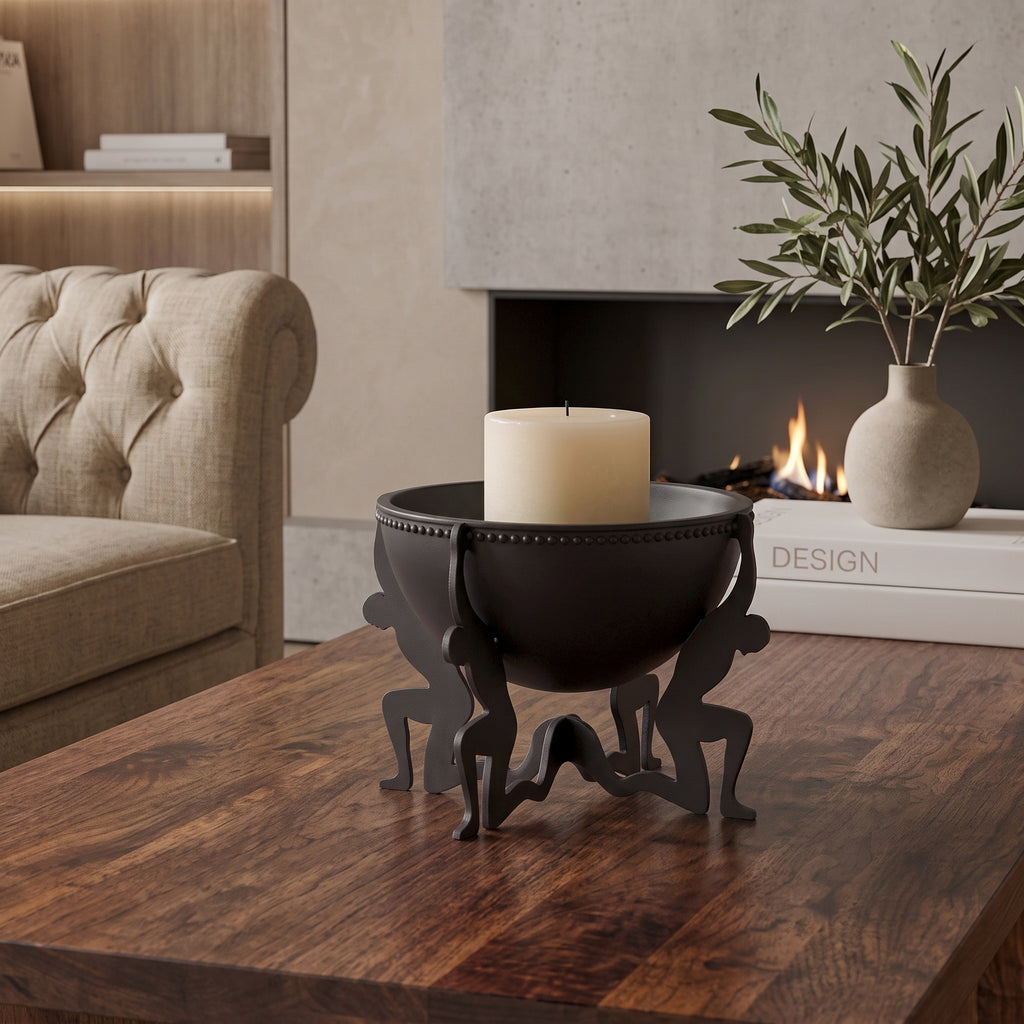 Modern Humanoid Stand Metal Decorative Bowl, Unique Candle Holder, Tabletop Accent & Organizer, Pasha Craft House