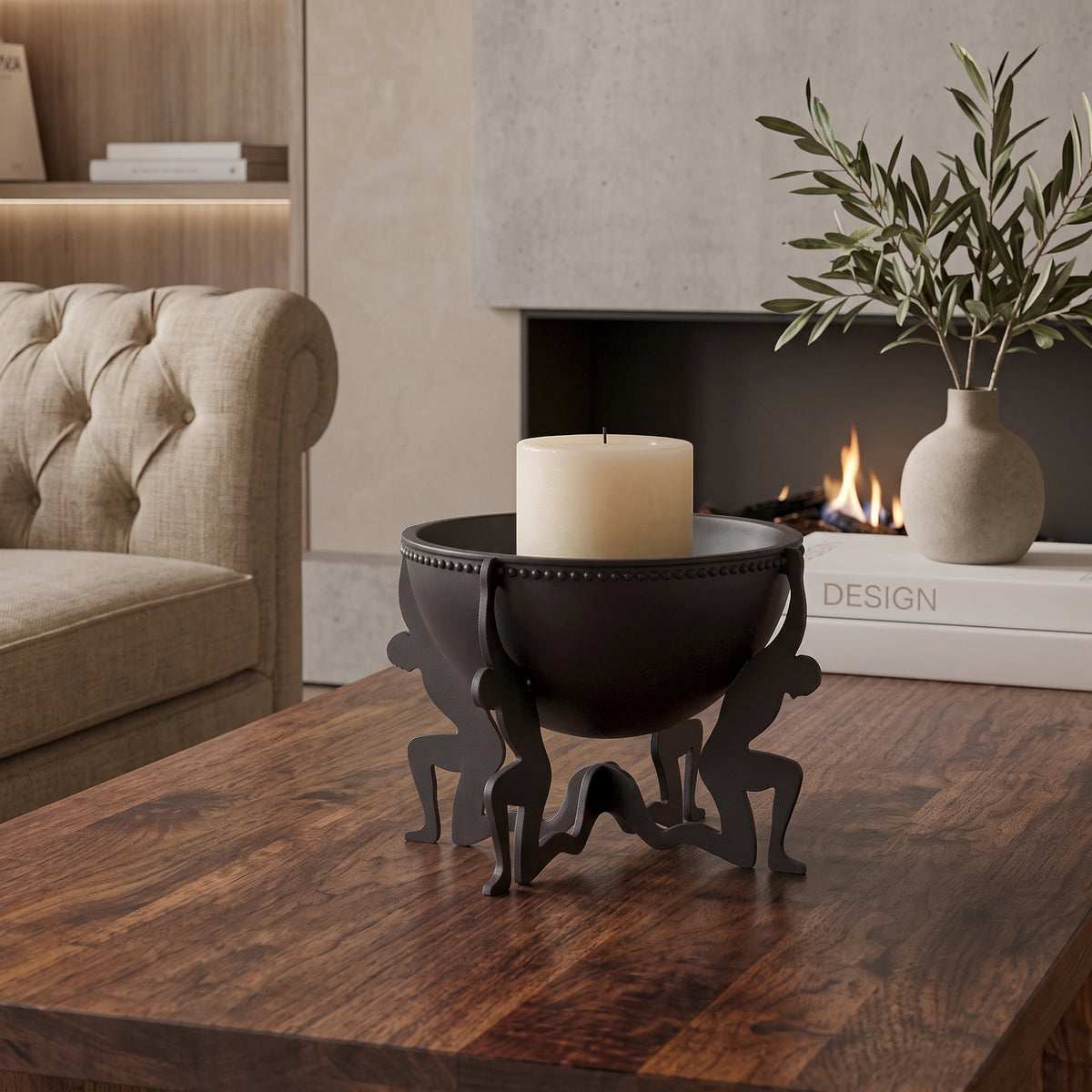 Modern Humanoid Stand Metal Decorative Bowl, Unique Candle Holder, Tabletop Accent & Organizer, Pasha Craft House