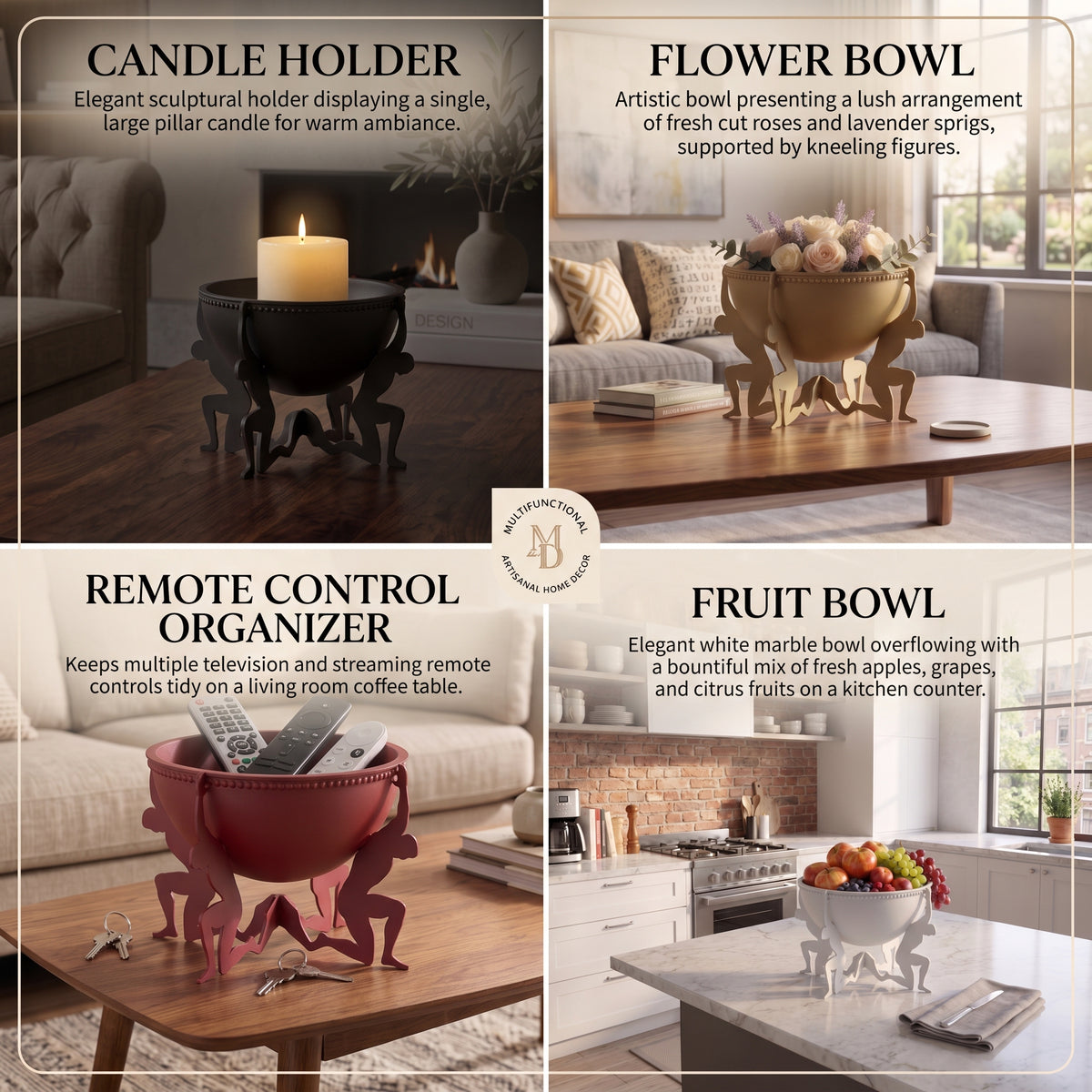 Modern Humanoid Stand Metal Decorative Bowl, Unique Candle Holder, Tabletop Accent & Organizer, Pasha Craft House