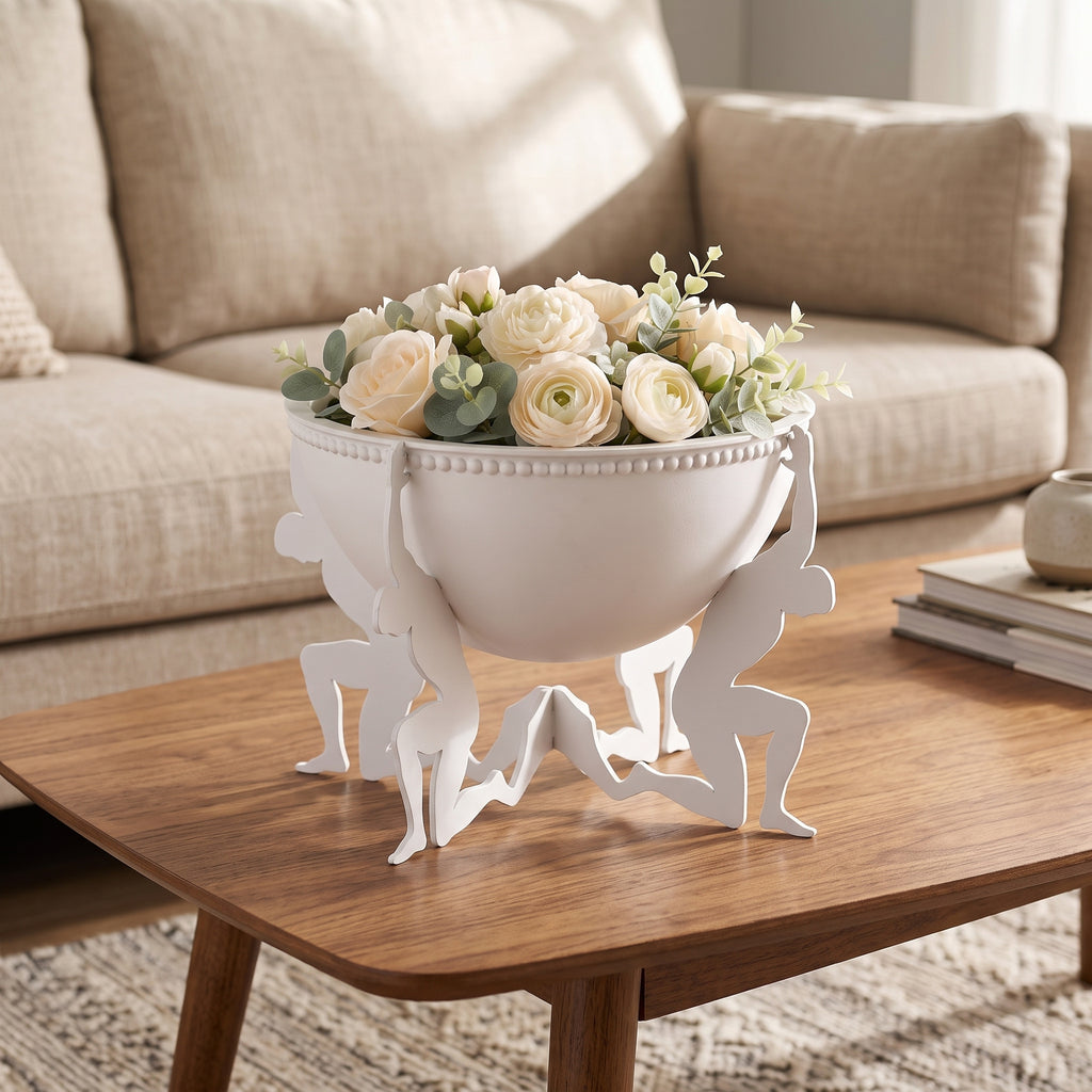 Modern Humanoid Stand Metal Decorative Bowl, Unique Candle Holder, Tabletop Accent & Organizer, Pasha Craft House