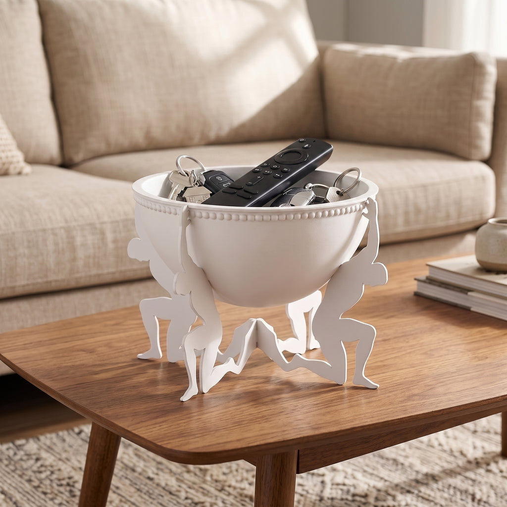 Modern Humanoid Stand Metal Decorative Bowl, Unique Candle Holder, Tabletop Accent & Organizer, Pasha Craft House