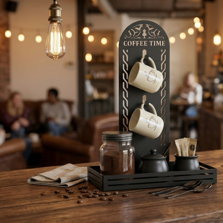 Metal Coffee Station & 2 Mug Holder Tray, 4 Colors Available