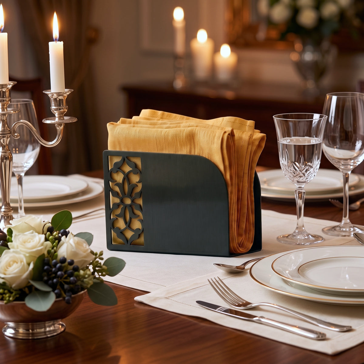 Turkish Motif Napkin Holder | Laser Cut Metal Napkin Dispenser | Gold, Silver, Black Modern Table Decor | Ethnic Anatolian Table Accessory