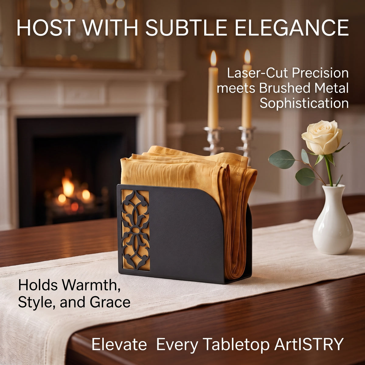 Turkish Motif Napkin Holder | Laser Cut Metal Napkin Dispenser | Gold, Silver, Black Modern Table Decor | Ethnic Anatolian Table Accessory