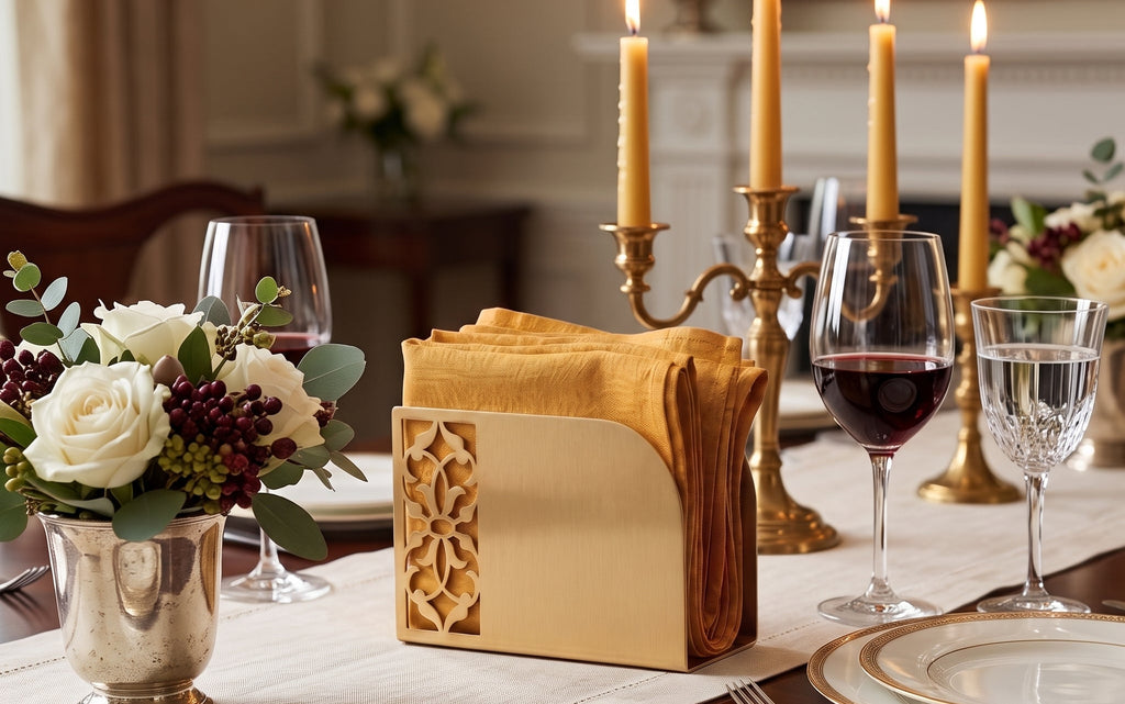 Turkish Motif Napkin Holder | Laser Cut Metal Napkin Dispenser | Gold, Silver, Black Modern Table Decor | Ethnic Anatolian Table Accessory
