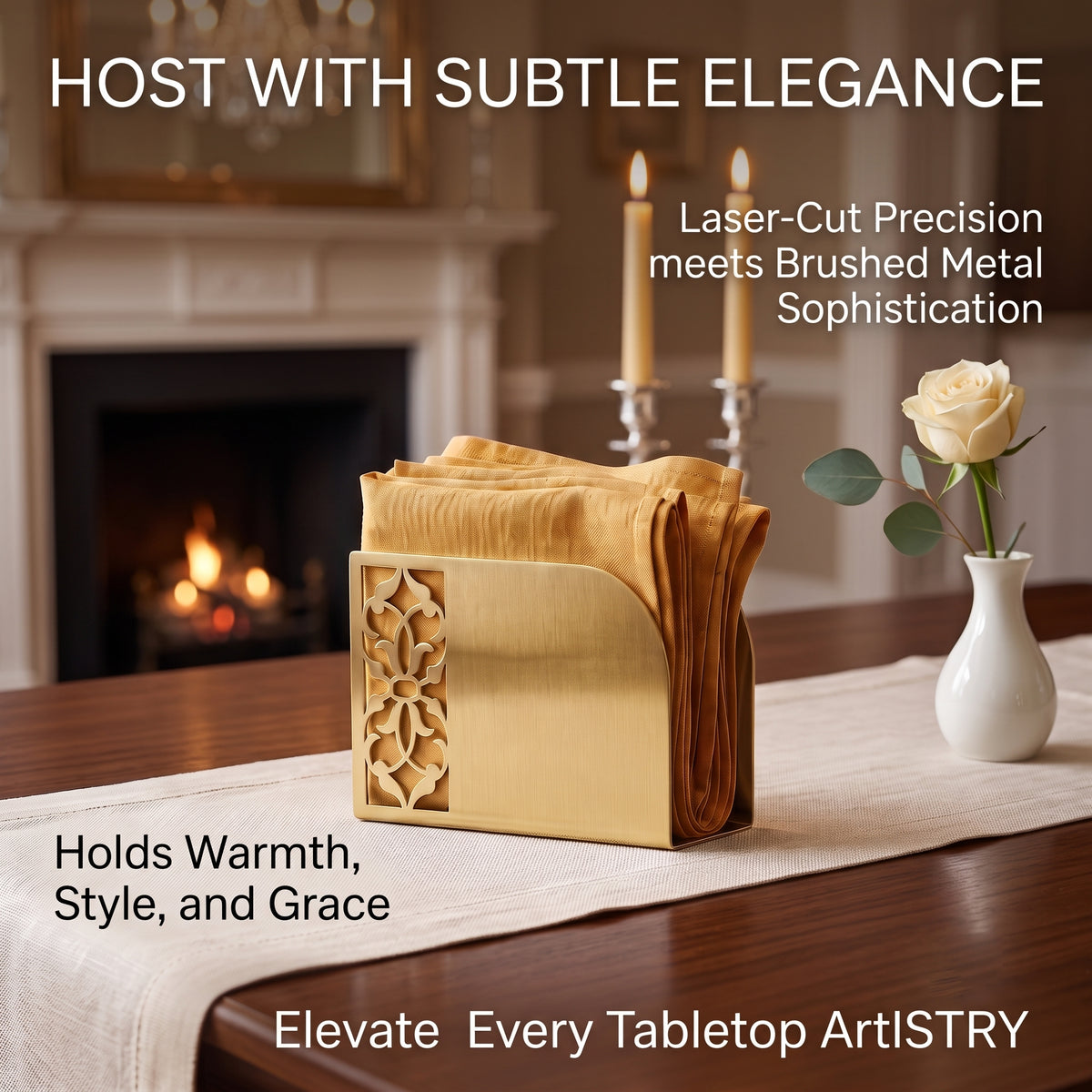 Turkish Motif Napkin Holder | Laser Cut Metal Napkin Dispenser | Gold, Silver, Black Modern Table Decor | Ethnic Anatolian Table Accessory