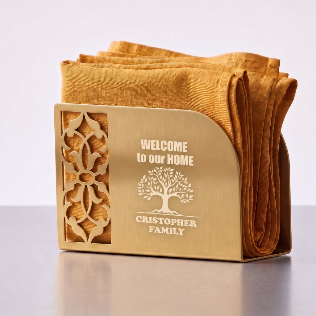 Personalized Napkin Holder, Custom Family Name Metal Napkin Stand, Tree of Life Table Decor, Housewarming Gift