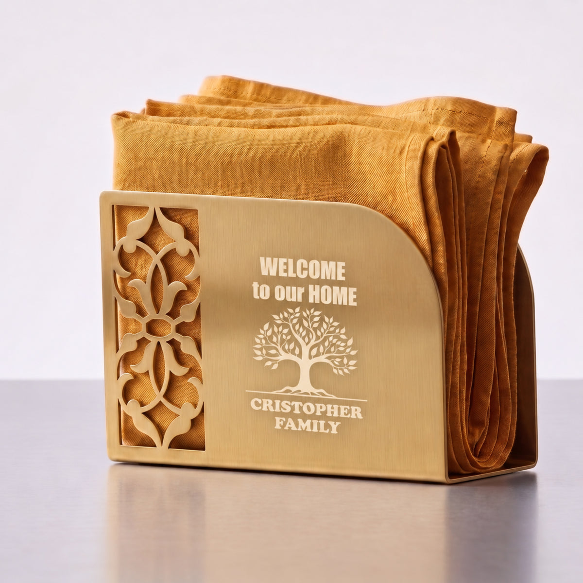Personalized Napkin Holder, Custom Family Name Metal Napkin Stand, Tree of Life Table Decor, Housewarming Gift