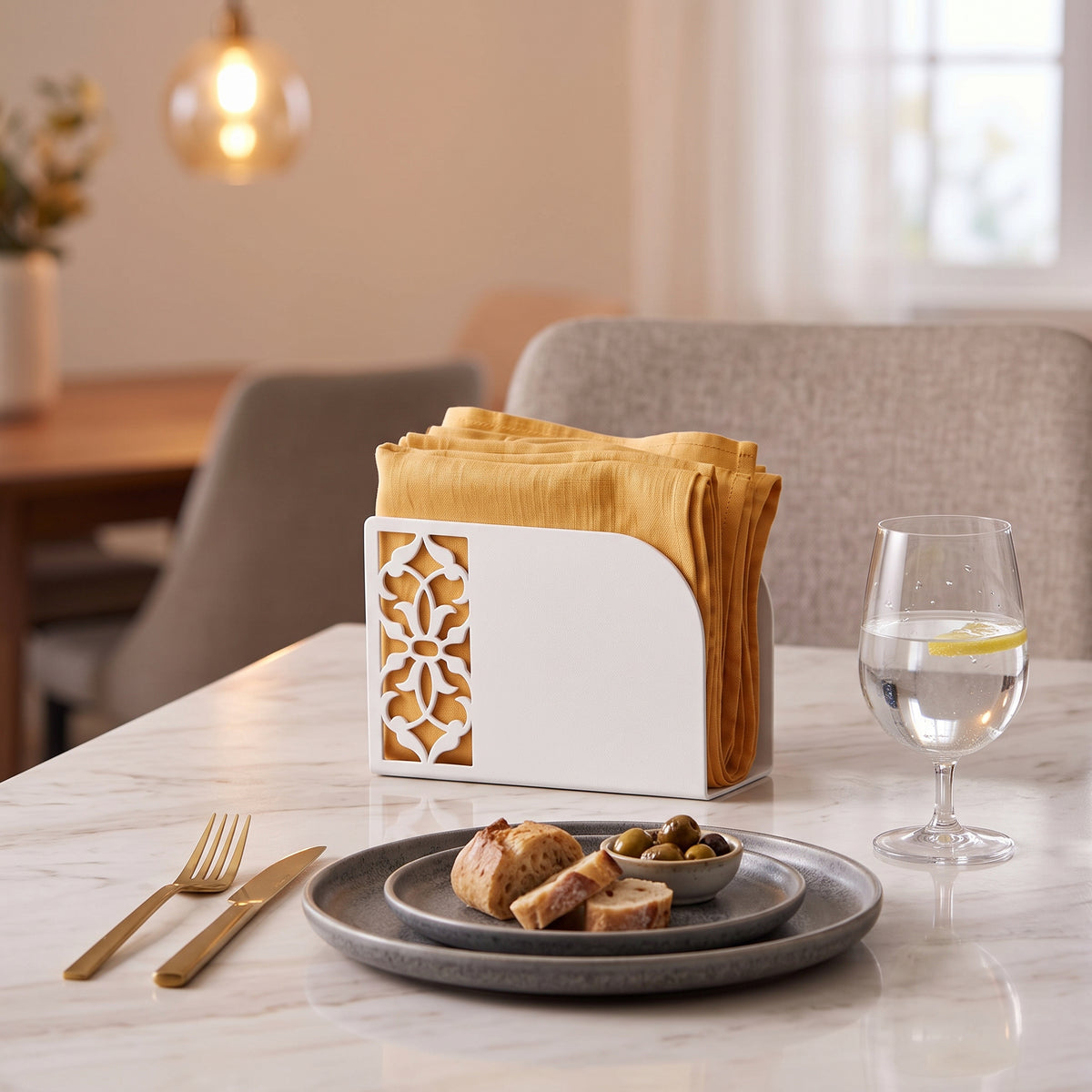 Turkish Motif Napkin Holder | Laser Cut Metal Napkin Dispenser | Gold, Silver, Black Modern Table Decor | Ethnic Anatolian Table Accessory