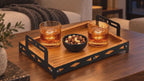 Iroko Wood & Laser-Cut Metal Serving Tray, 30 × 20 × 7 cm
