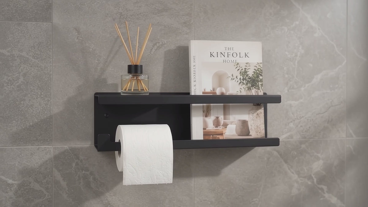 Wall Mounted Toilet Paper Holder with Magazine Rack and Reed Diffuser Shelf