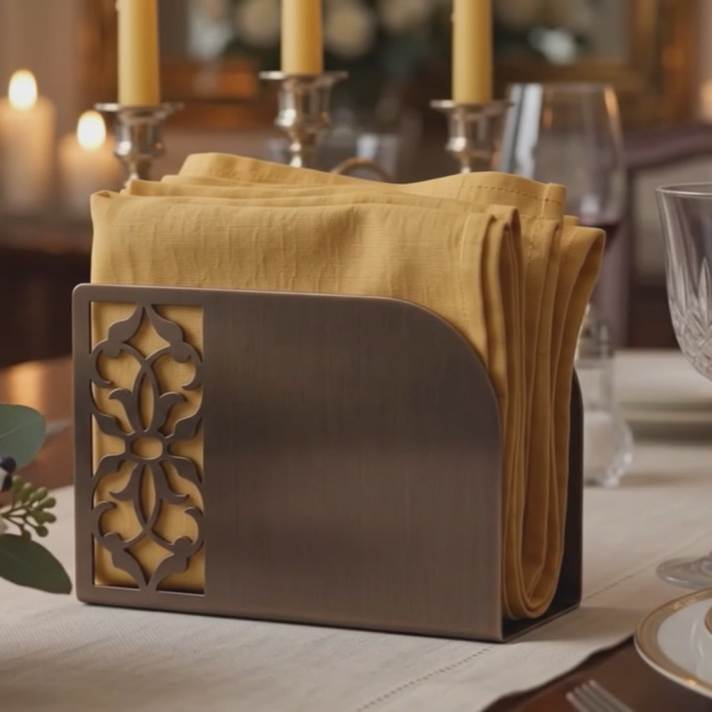 Turkish Motif Napkin Holder | Laser Cut Metal Napkin Dispenser | Gold, Silver, Black Modern Table Decor | Ethnic Anatolian Table Accessory