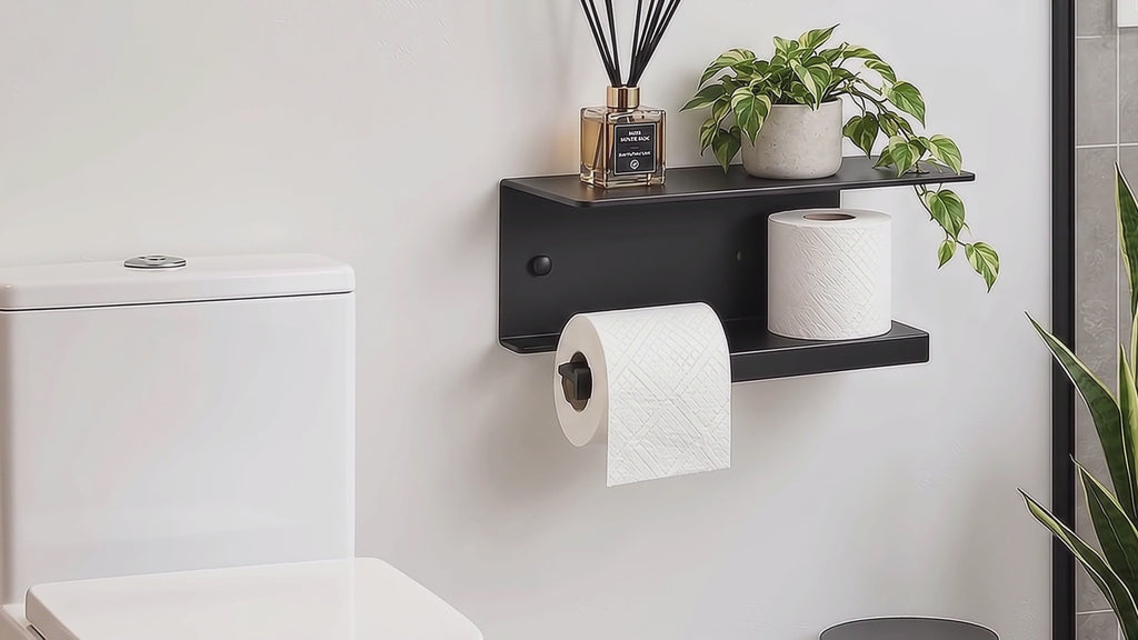 Wall Mounted Toilet Paper Holder with Shelf and Spare Roll Storage