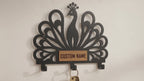 Personalized Peacock Wall Key Holder with Oak Nameplate, Metal Entryway Organizer
