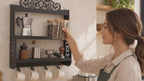 Wall-Mounted Metal Coffee Station Shelf with Mug Hooks