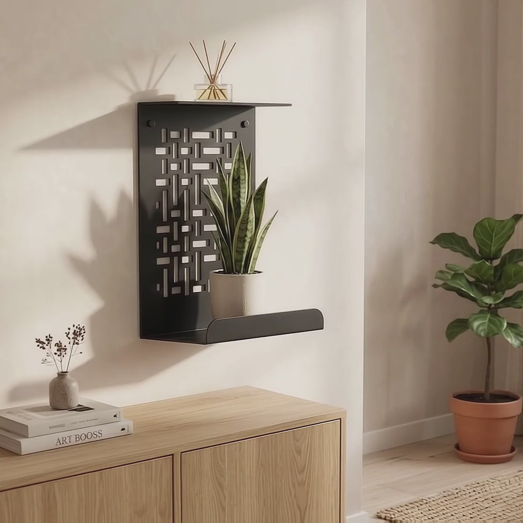 Geometric Metal Wall Shelf, Two-Tier Display for Plants and Small Decor