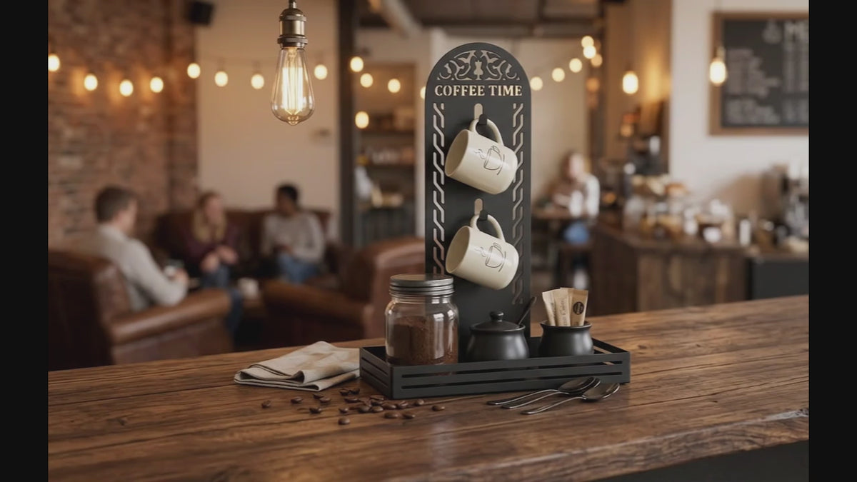 Metal Coffee Station & 2 Mug Holder Tray, 4 Colors Available