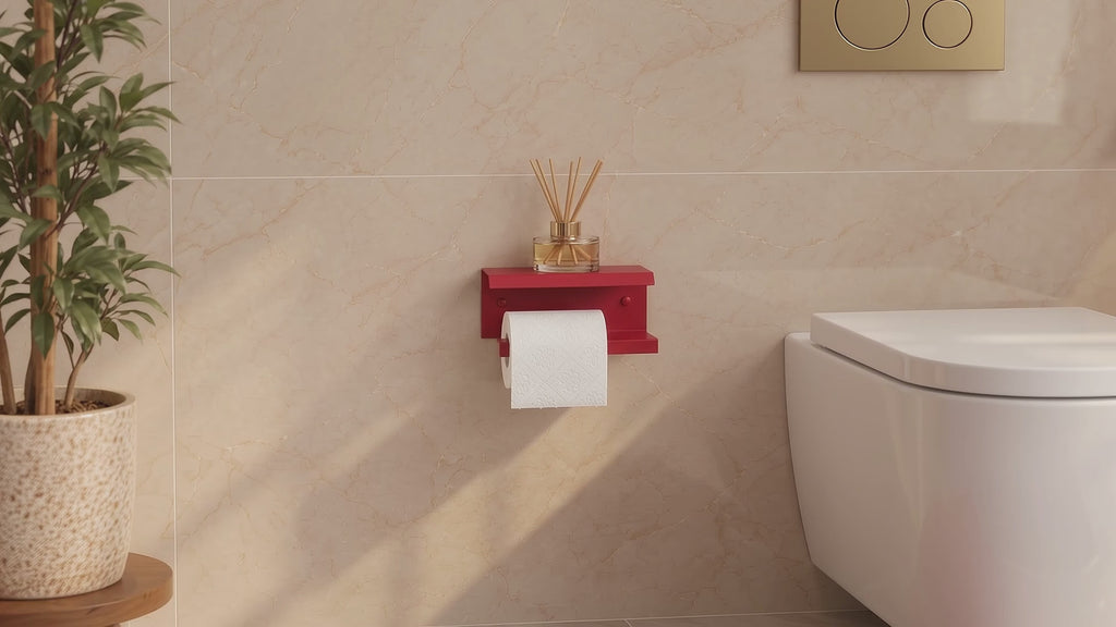 Wall Mounted Toilet Paper Holder with Shelf, Metal Bathroom Organizer