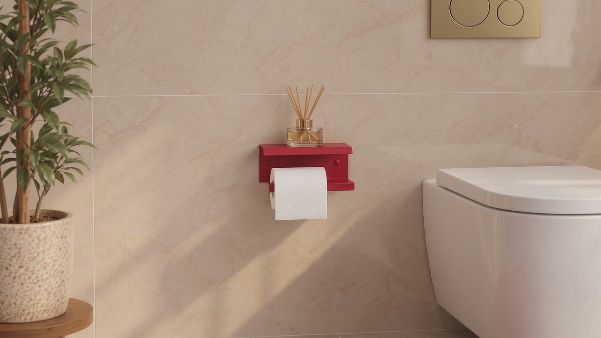 Wall Mounted Toilet Paper Holder with Shelf, Metal Bathroom Organizer