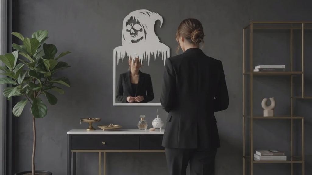 Gothic Skull Wall Mirror | Black Metal Decorative Mirror