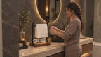 Battery-Powered LED Hand Towel Holder with Wooden Base, Freestanding Bathroom Stand