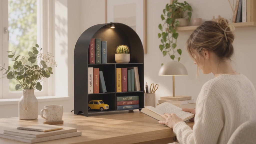 Modern Metal Bookshelf with LED Light | Multifunctional Display Shelf | Home Organizer