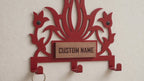 Personalized Metal Wall Key Holder with Oak Nameplate, Entryway Organizer