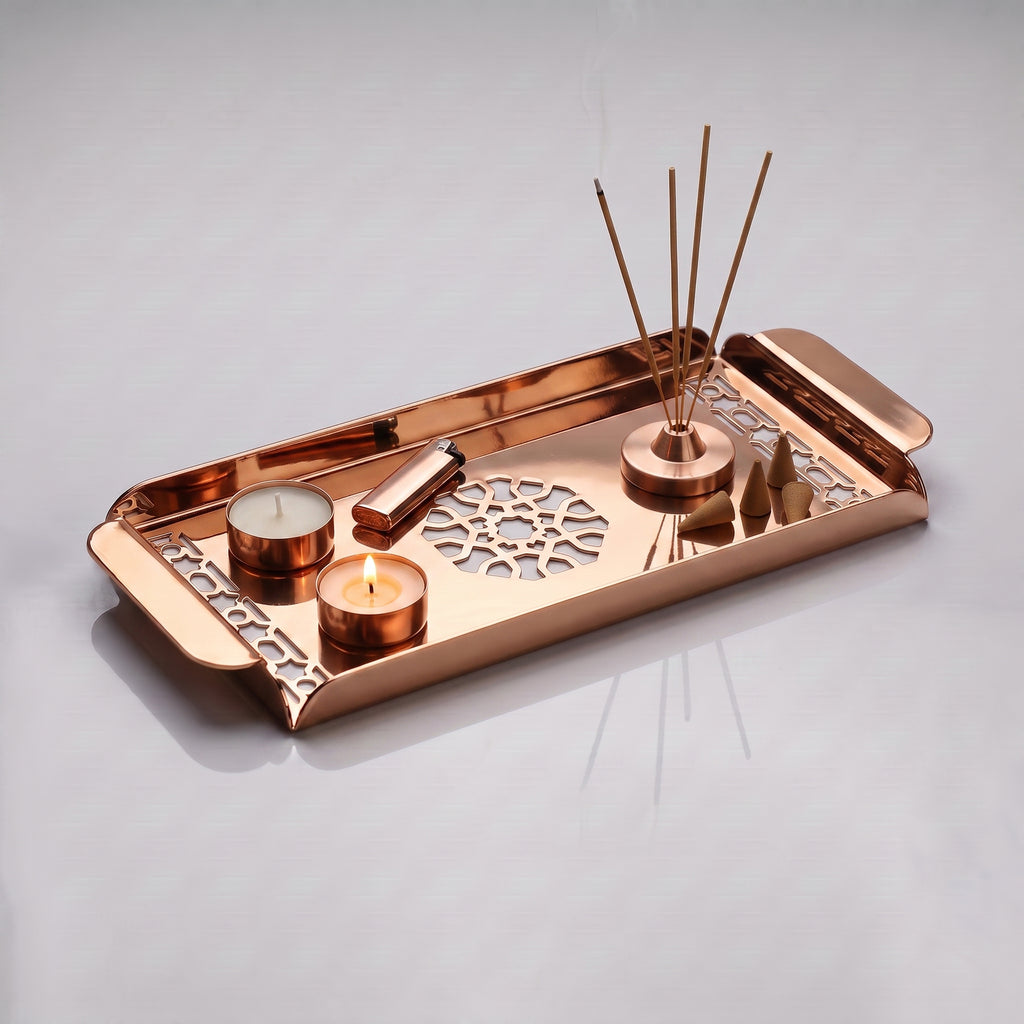 Modern Metal Decorative Tray | Laser Cut Serving & Desk Tray